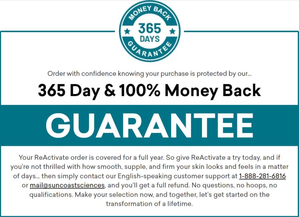 Reactivate Skin Care Money Back