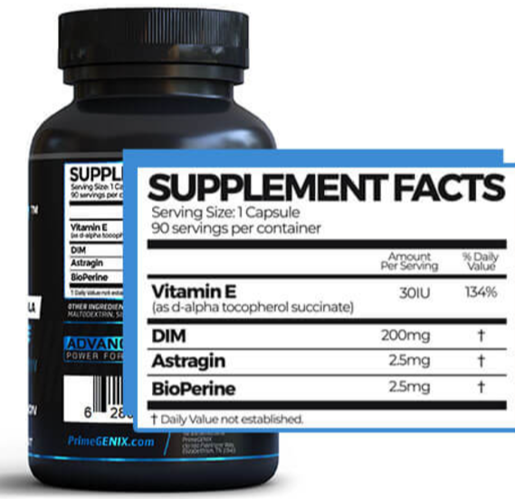 Primegenix Dim3x Supplement Facts